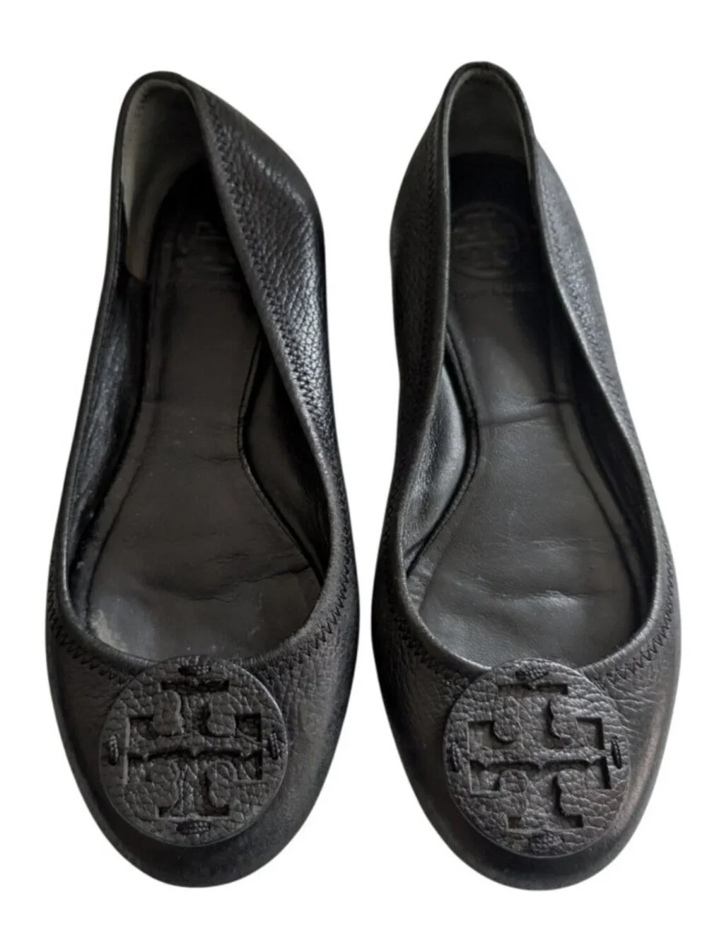 Tory Burch Minnie Travel Ballet Flats Womens 6.5 Black Leather Slip On Shoes